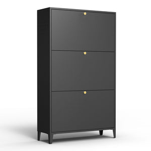 3 Drawer All Steel Shoe Cabinet, Freestanding Storage Organizer With Flip Door