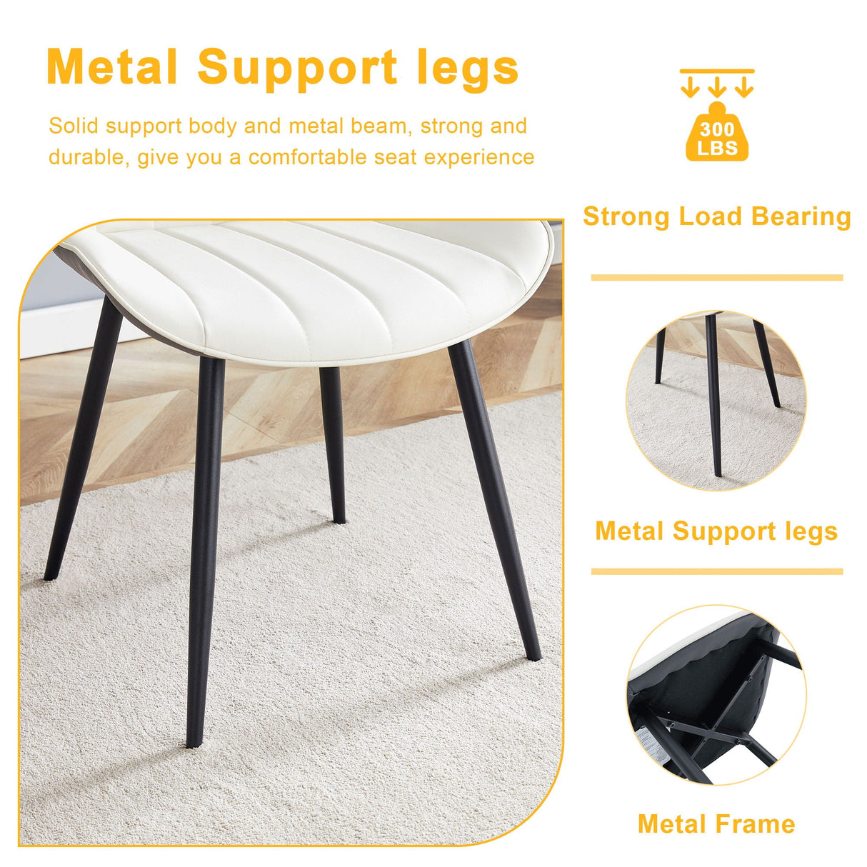 Modern Minimalist Dining Chair Set, Extended Seat Cushion