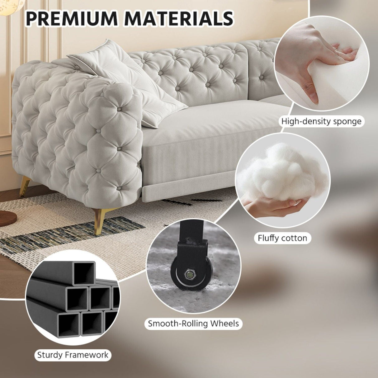 3 In 1 Convertible Sleeper, Deep Seat Pull Out Sofa Bed, Button Tufted