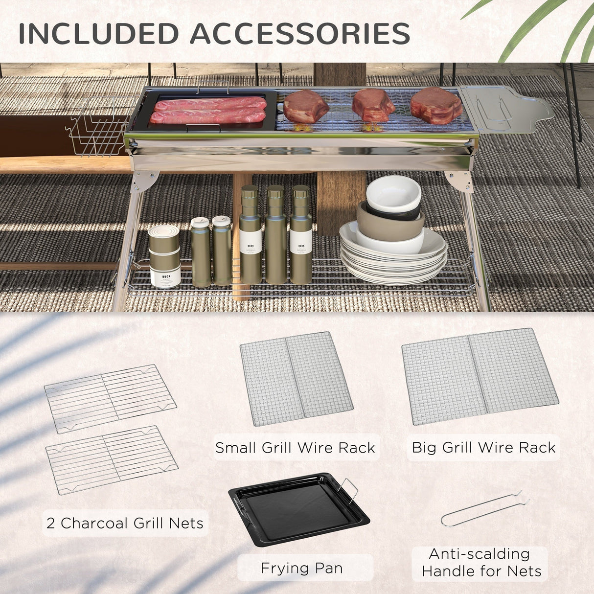 Outsunny Stainless Steel Portable Folding Charcoal Grill