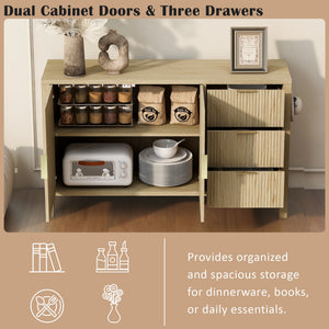 U-Style Modern Wave-Pattern Sideboard with 3 Drawers
