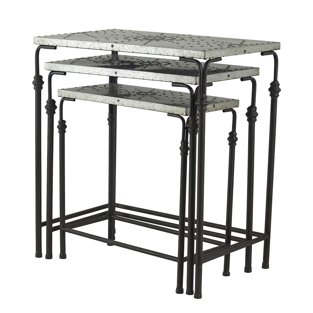 Set of 3 Metal Nesting Tables with Galvanized Tops - Antique Gray