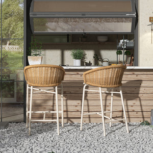Santorini 28" Wicker Back Outdoor Bar Stool Set of 2