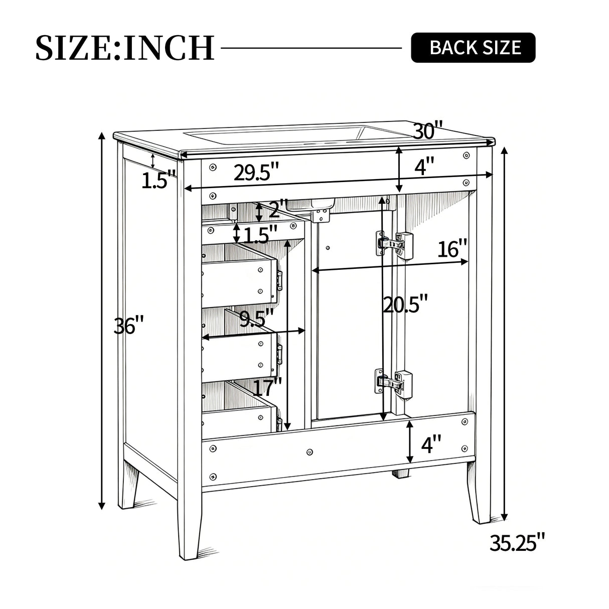 30" White Bathroom Vanity with Ceramic Sink