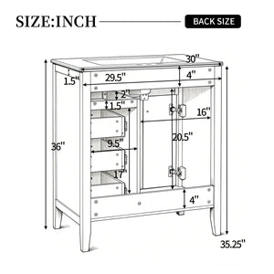 30" White Bathroom Vanity with Ceramic Sink