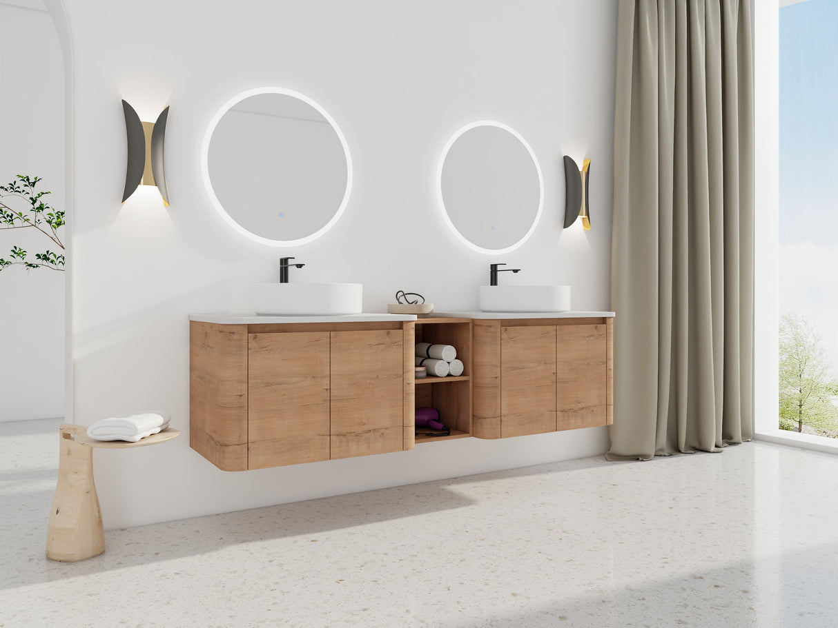 72" Wall-Mounted Bathroom Vanity With Ceramic Art Sink