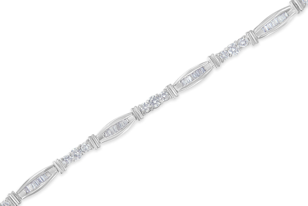10K White Gold Geometric Pattern Diamond Tennis Bracelet (3 cttw, H-I Color, SI2-I1 Clarity)