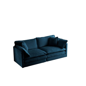 Modern Fabric Loveseat Sofa Couch for Living Room, Upholstered Large Size Deep Seat 2-Seat Sofa with 4 Pillows, Blue