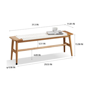 Design Natural Oak Wood Dining Bench with Handwoven Cane Seat in White