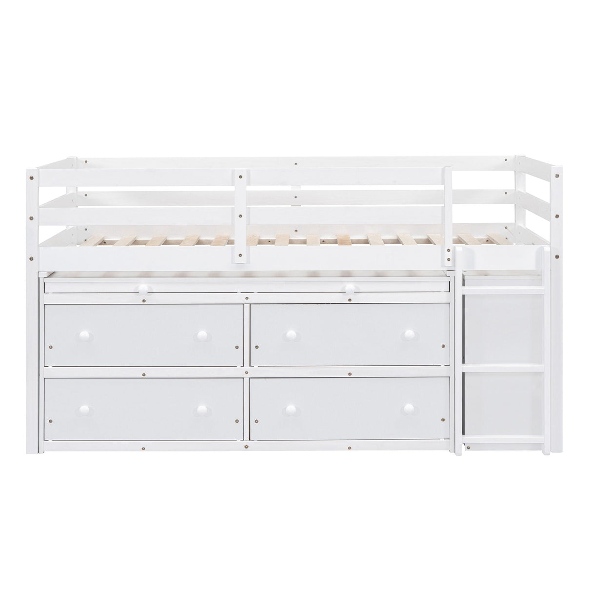 Loft Bed With Retractable Writing Desk And 4 Drawers, With Lateral Portable Desk And Shelves