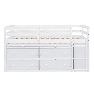 Loft Bed With Retractable Writing Desk And 4 Drawers, With Lateral Portable Desk And Shelves