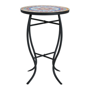 Outdoor Round Side Table With Mosaic Style Top And Curved Iron Legs