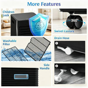 Mobile Air Conditioner with Wheels with LED Display and Remote Control - Black