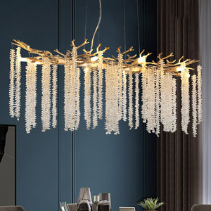 39-inch Modern Golden Pendant Light with Cascading Crystal Strands