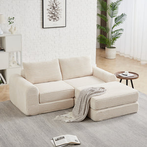 Minimalist Corduroy Sofa Bed with Two Throw Pillows