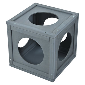 Grey Pine Wood Outdoor Cat House with Shelves and Weather Protection