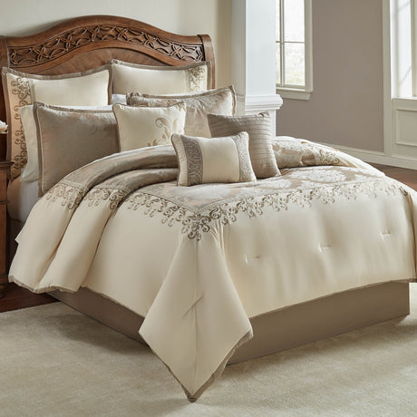 Hillcrest 9 Pc Ivory Damask Jacquard Comforter Ensemble