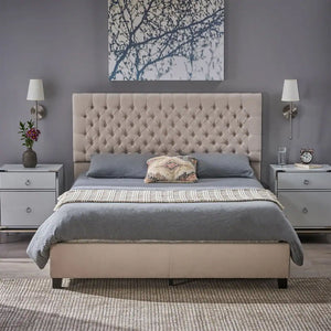 Cumulus Fully Upholstered Fabric Queen Bed Set - Ivory