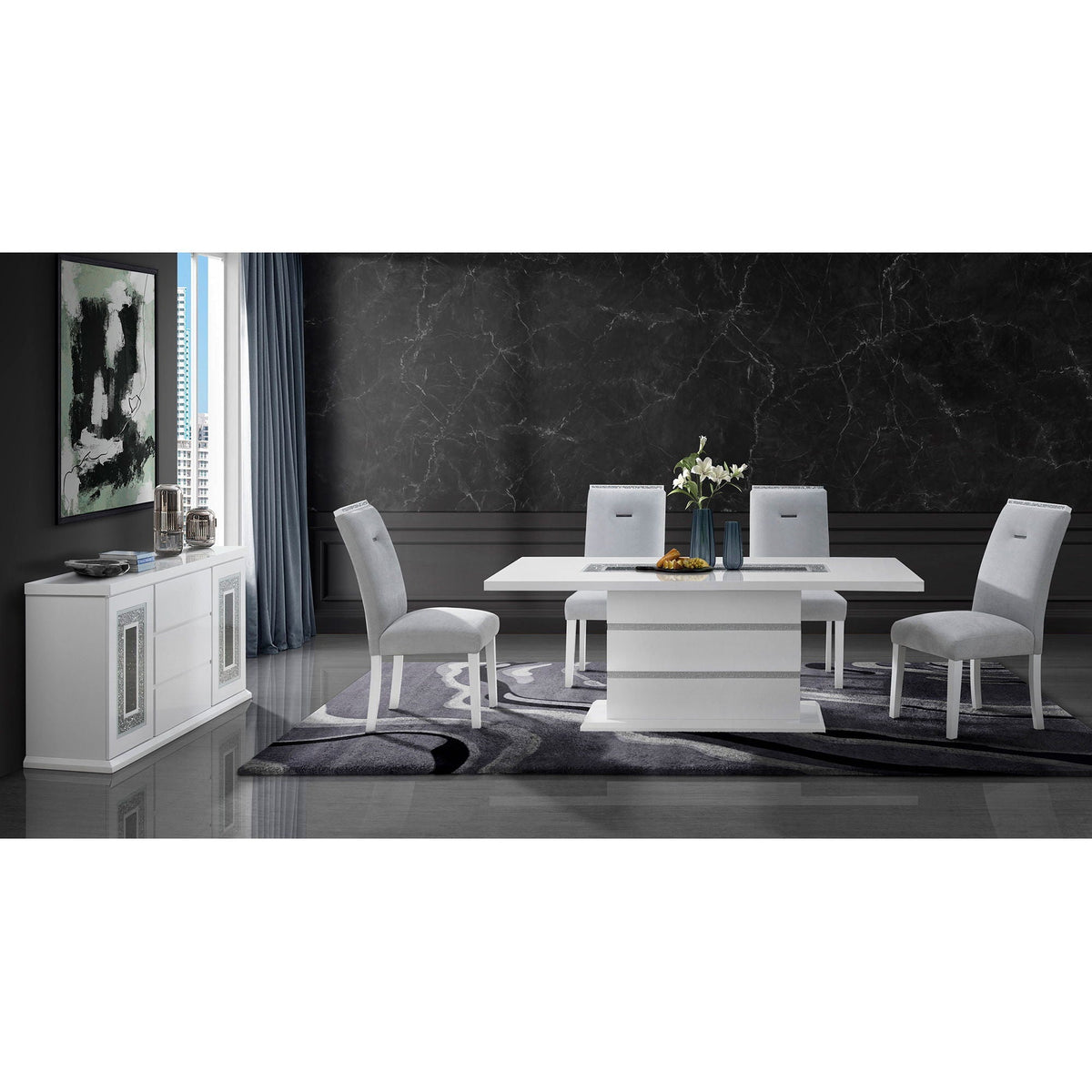 Buffet with Clear Glass Inlay - 61.8" Wide, High Gloss Finish