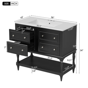36" Bathroom Vanity Cabinet with Undermount Sink and 4 Drawers - Beige, Black, White
