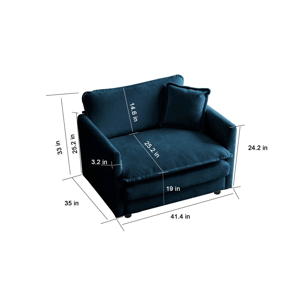 Comfy Deep Single Seat Sofa Upholstered Reading Armchair in Blue Chenille Fabric
