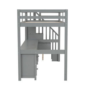 Loft Bed Frame With Built In Desk And Double Storage Drawers