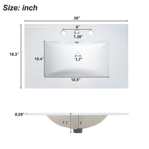 Modern Bathroom Vanity With Ceramic Sink, Soft Close Doors, Adjustable Shelves