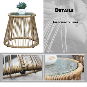 6PCS Outdoor Patio Balcony Natural Color Wicker Sofa Chair Set with Beige Cushion and Round Tempered Glass Table