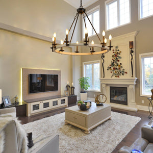 32" Rustic Farmhouse 10-Light Candle Chandelier