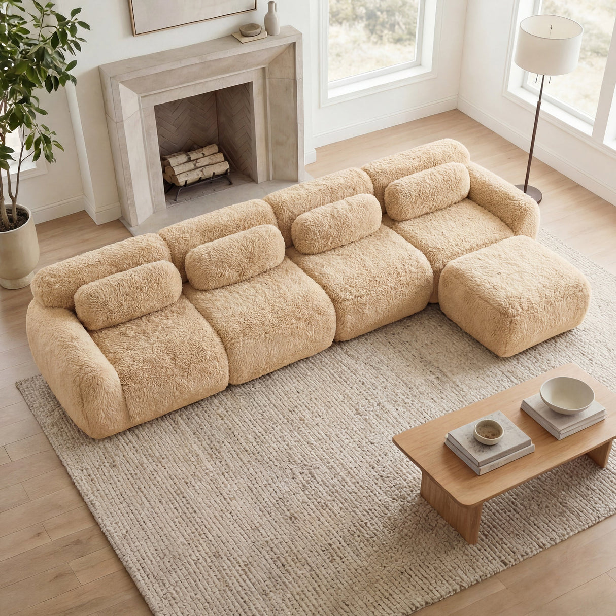 L-Shaped Soft And Fluffy Modular Sectional Sofa