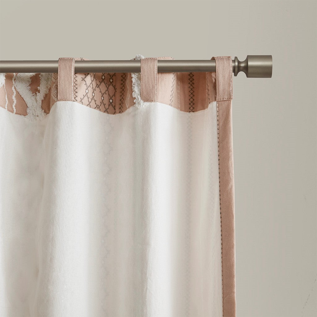 Cotton printed curtain panel with chenille stripe and lining