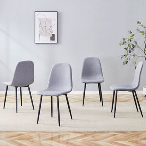 Luxury Simple Chair Linen Cotton High Resilience Dining Chair With Black Metal Legs (Set of 4) - Light Gray