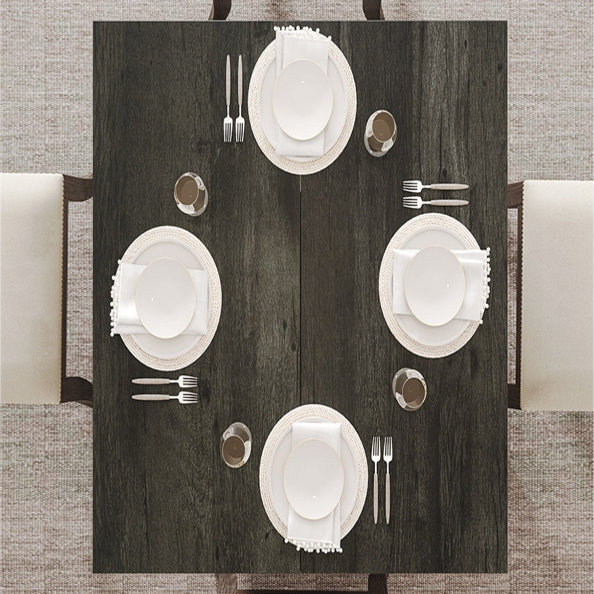 Square Dining Table For 4 With Thick Grain Top And Sturdy Pedestal Base - Gray