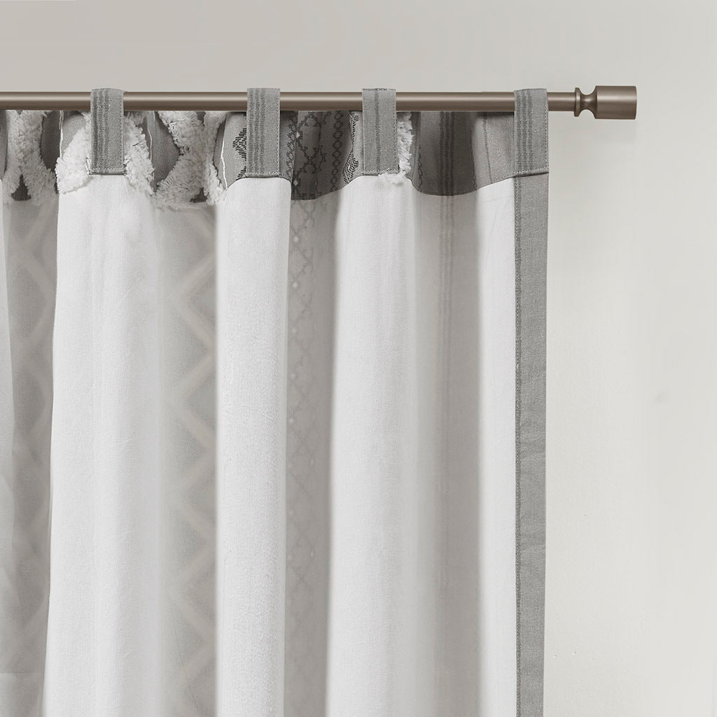 Cotton printed curtain panel with chenille stripe and lining