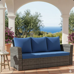All-Weather Wicker 3 Seat Patio Sofa With Thick Cushions