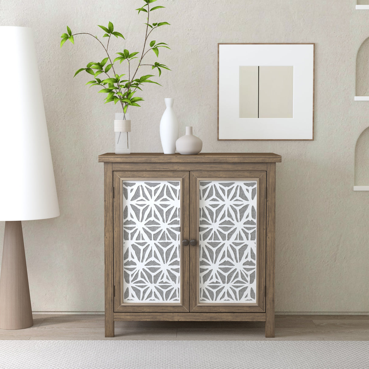 Rustic Natural Aged Brown Solid Wood Transitional Storage Cabinet – 31.89"