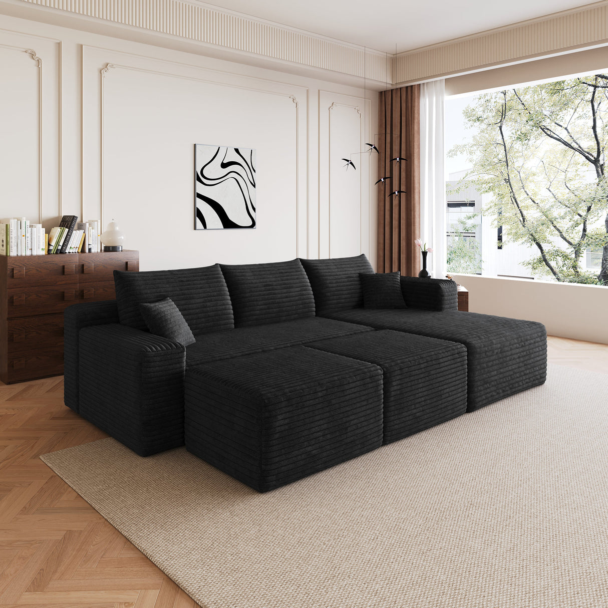 95" Cloud Sectional Sofa with 2 Ottomans