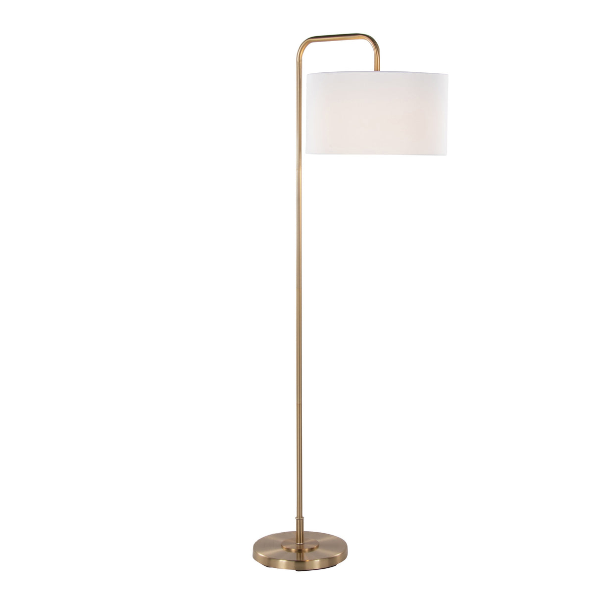 Puck 63.75' Contemporary Metal Floor Lamp in Gold with White Linen Shade