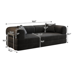 78.8' Compression Sofa,Convertible Floor Sofa Bed-with Pillow Back Support Armrest,Comfy Futon Couch Sleeper Bed,Loveseats Boneless Modular Sectional Sofa,Corduroy fabric,for Living Room,Bedroom,Black
