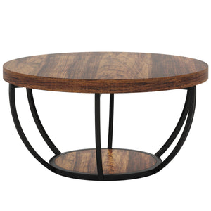 2 Tier Circle Coffee Table With Storage Shelves