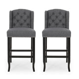 Fabric Tufted Counter Stool with Nailhead Accents, Set of 2, Charcoal