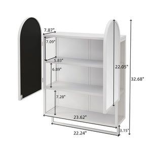 Double Arched Mirror Wall Cabinet With 2 Doors, Featuring Adjustable Shelves And Towel Rack