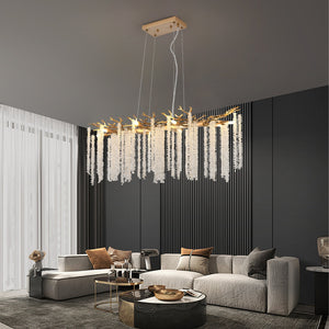 39-inch Modern Golden Pendant Light with Cascading Crystal Strands