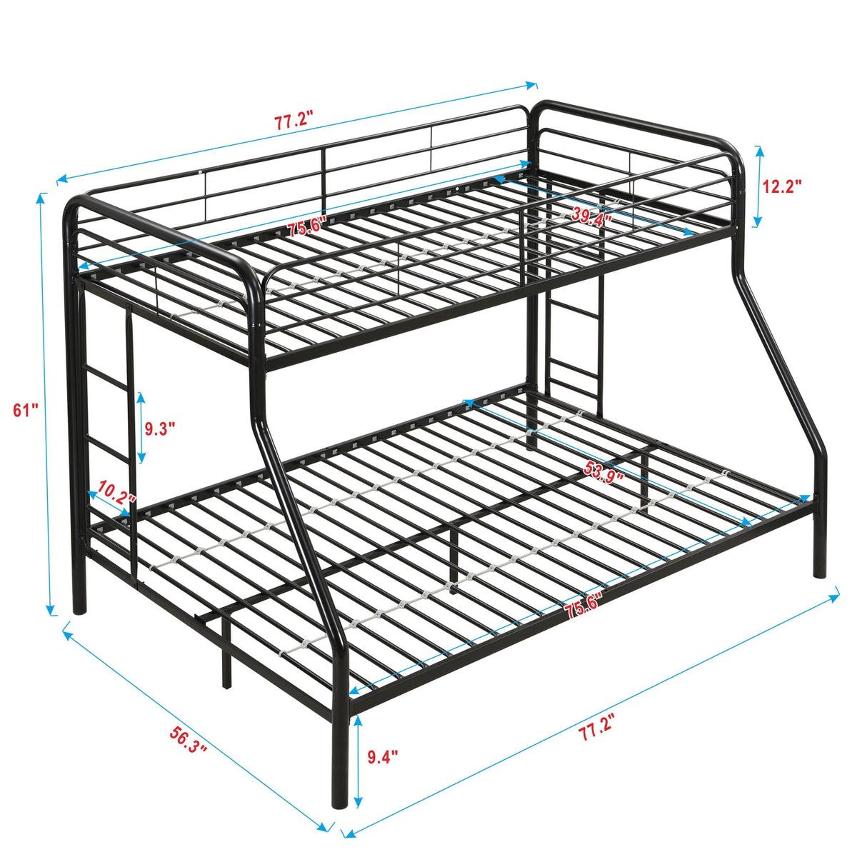 Modern Twin Over Full Metal Bunk Bed With Trundle And Dual Side Ladder And Metal Design - Black / Brown