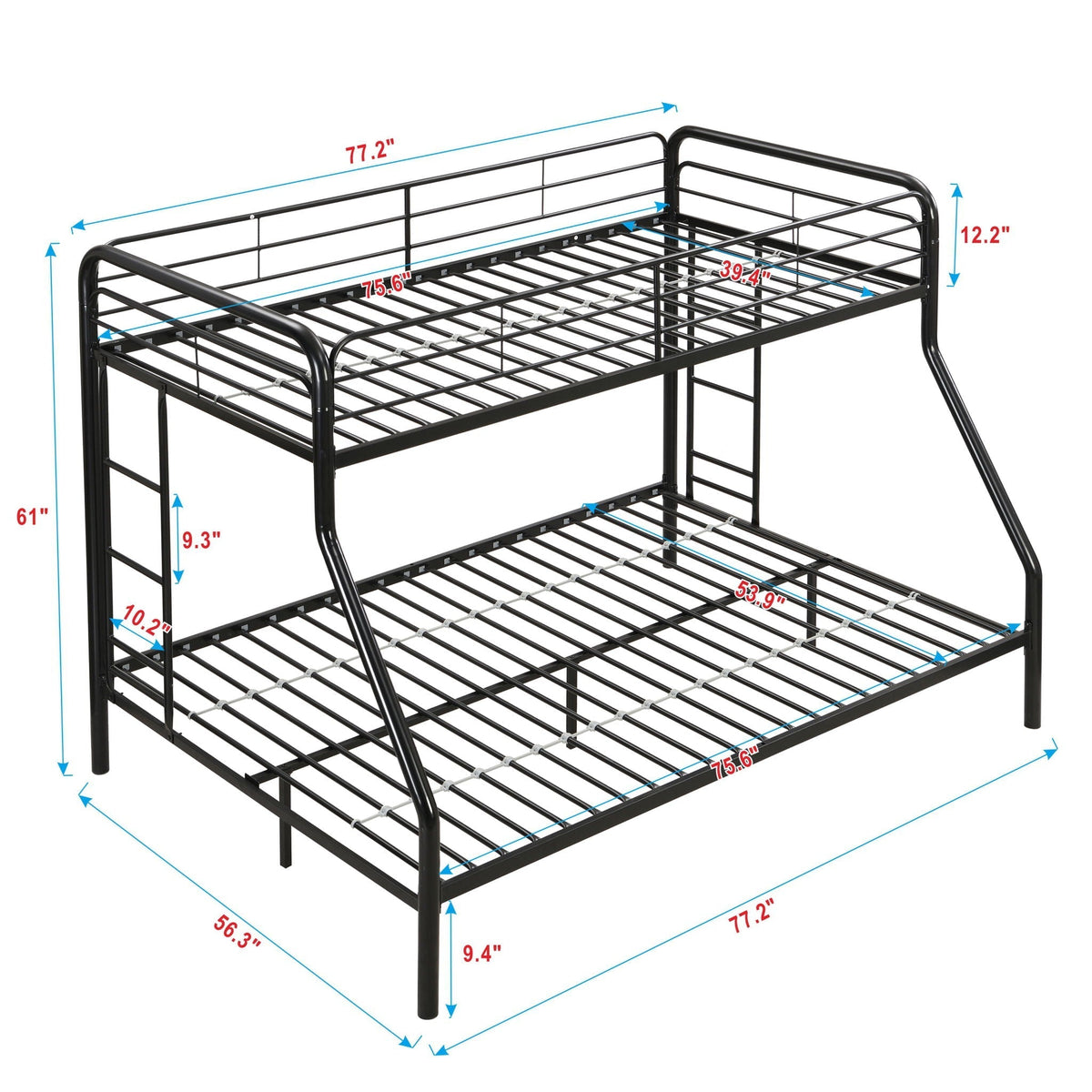 Modern Twin Over Full Metal Bunk Bed With Trundle And Dual Side Ladder And Metal Design - Black / Brown