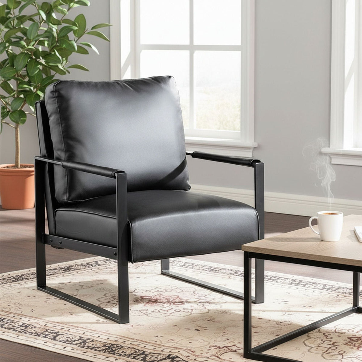 Classic Mid Century Modern Accent Chair with Square Metal Frame - Multiple Colors
