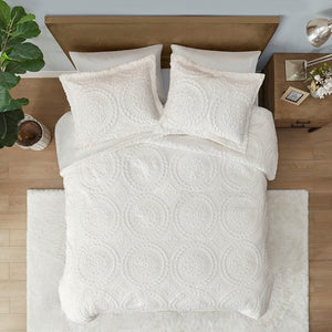 Full/Queen Embroidered Medallion Faux Fur Ultra Plush Comforter Mini Set