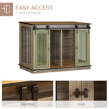 Dog Crate End Table for Small to Large Dogs, with Double Doors  and divider, 47"W x 23.5"D x 35"H, Oak
