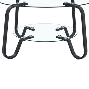 Retro Minimalist Style Metal Frame Double Layer Tempered Glass Coffee Table