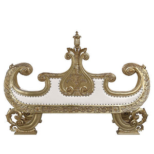 Bernadette - Bench - White Synthetic Leather Fabric & Gold